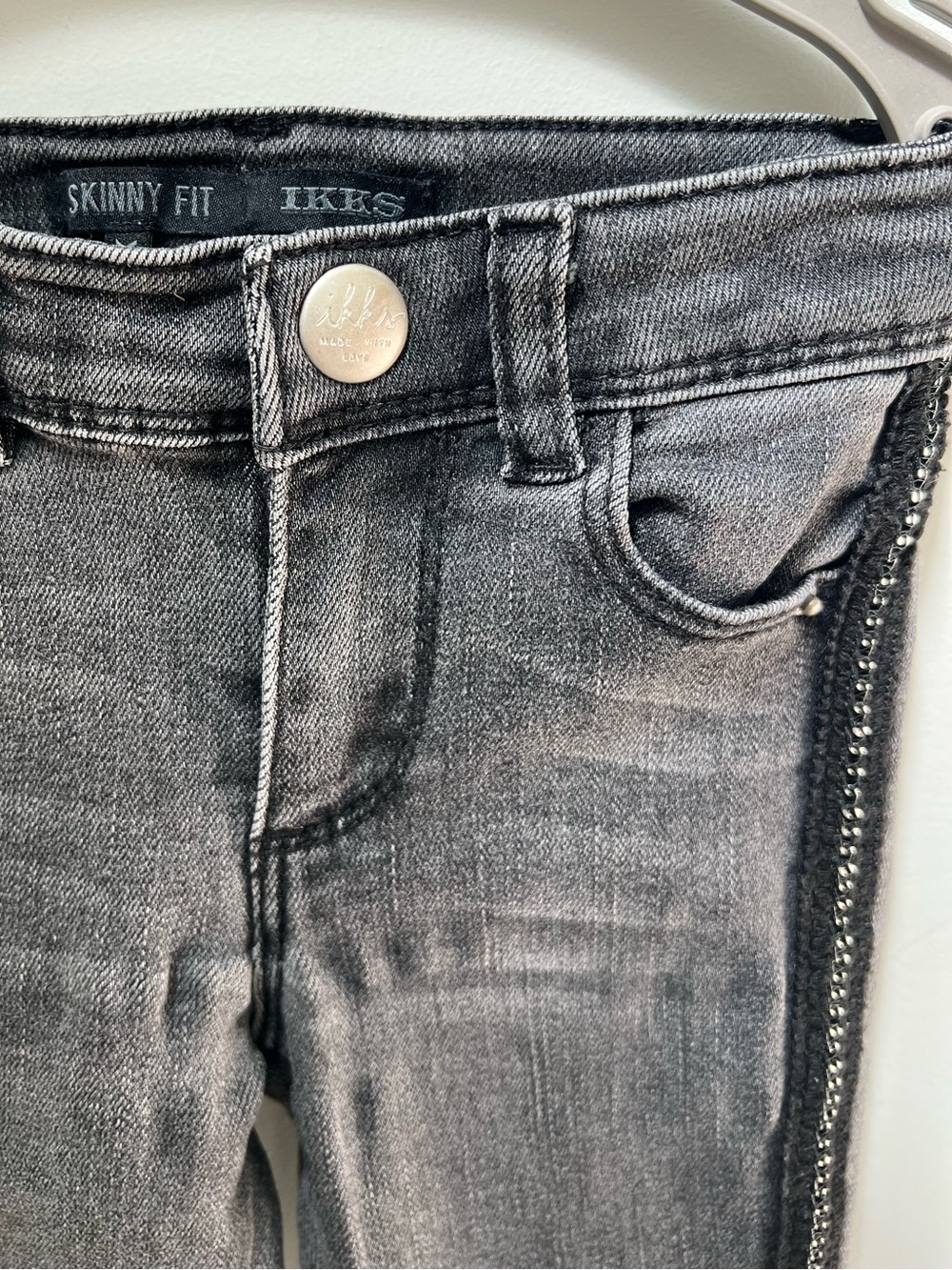 Ikks Kids Skinny Jeans in Washed Gray with Side Trim